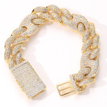 Bracelete de joias de hip hop deslumbrante, 20 mm 7 &quot;8&quot; 9 &quot;cobre, latão, ouro, prata, bracelete com corrente de zircão cubano cúbico com gelo